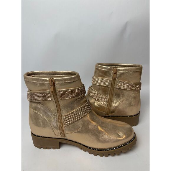 NWOB Dolce Vita Gold Glitter Strap Ankle Boots with Buckle - Size 4, Lug Sole - Picture 4 of 9